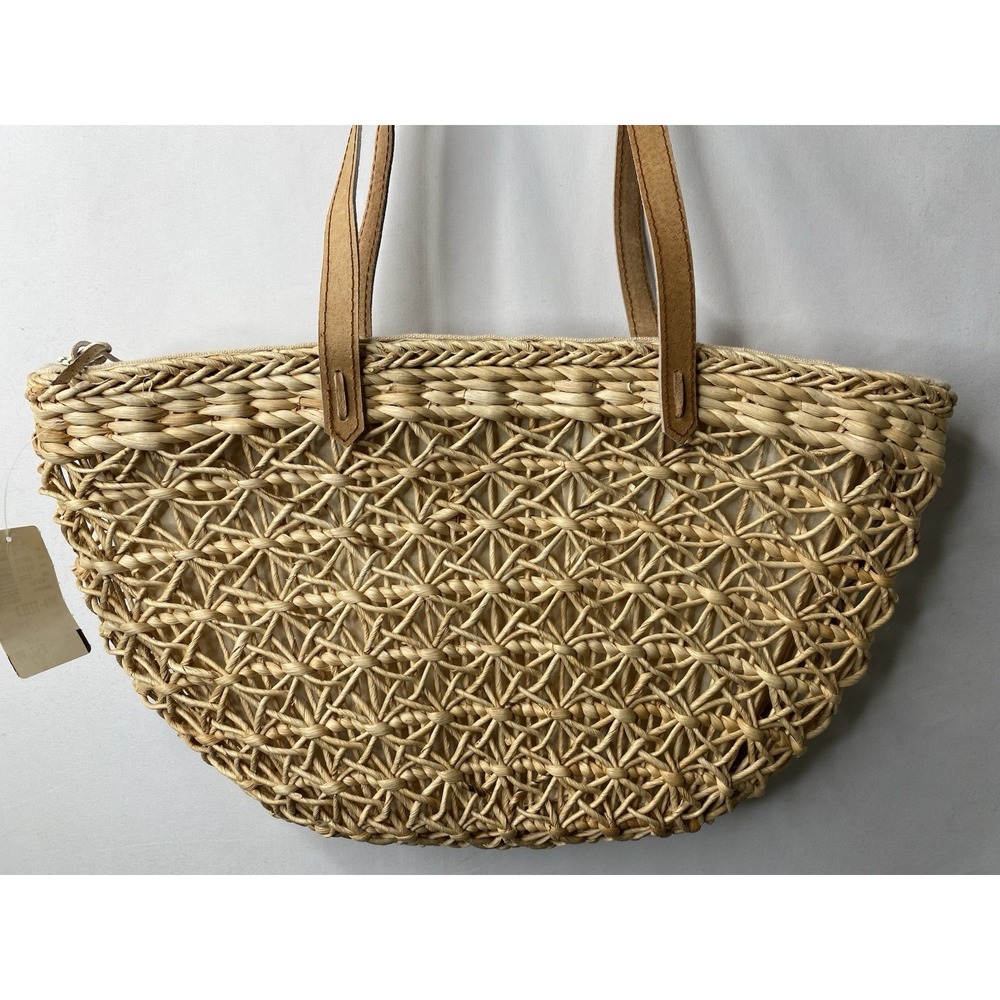Womens Straw Beach Bag Corn Husk Vacation Summer Coastal Festival Bohemian Glam